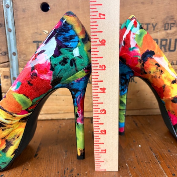 Steve Madden Nala 7 Multi Color Floral Patent Platform Stiletto Pumps Heels - Picture 8 of 11